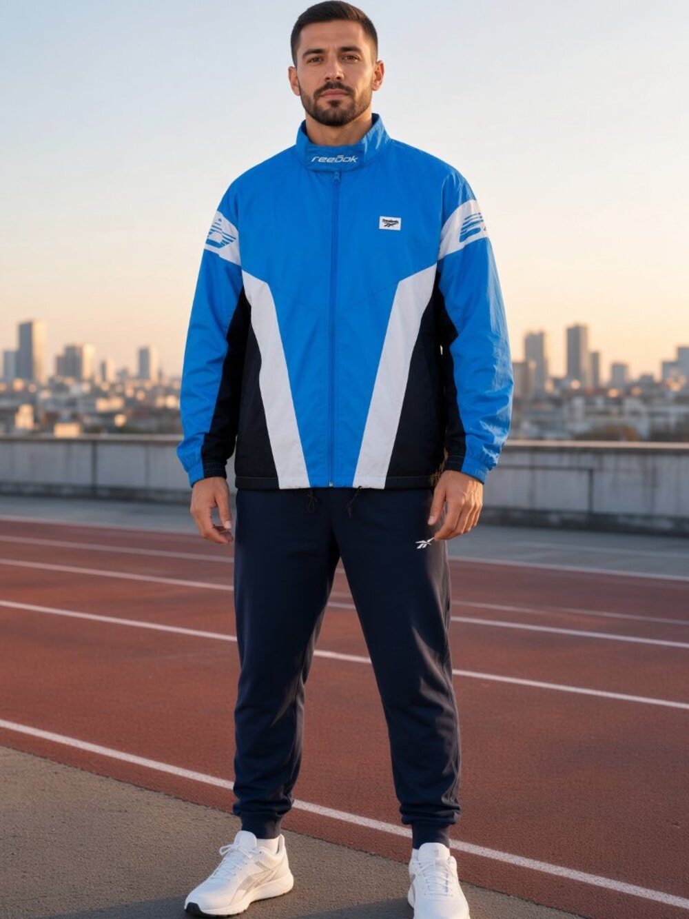 Reebok Classic Men Blue Black White Colorblock Zip Track Windbreaker US M